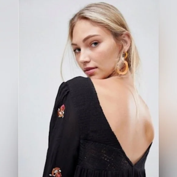 ❤️ FREE PEOPLE MOHAVE EMBROIDERED MINI DRESS - BLACK, SMALL - Picture 4 of 16